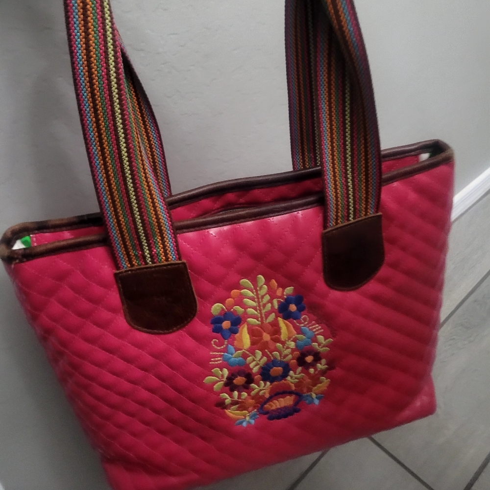 Embroidered Pink Tote Bag